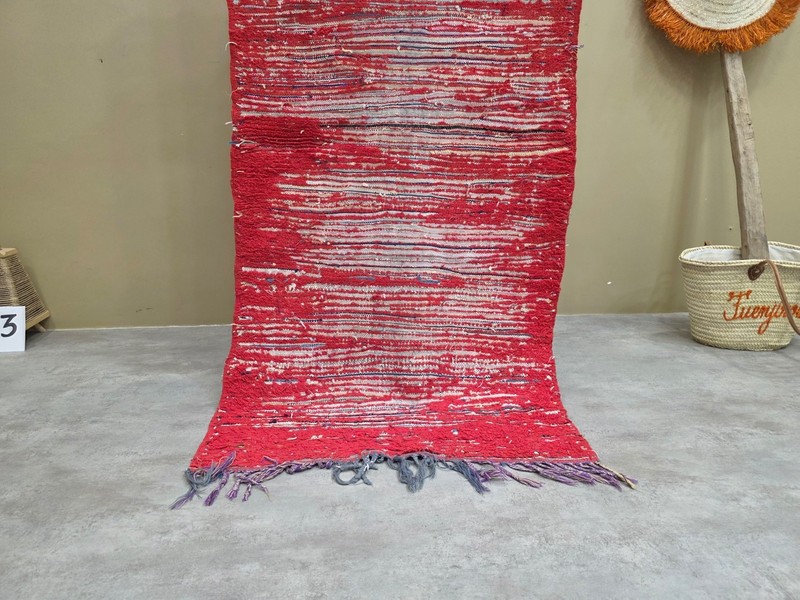 Moroccan Handmade Vintage Runner Carpet 2'9x6'1 Berber Red Wool Rug gallery