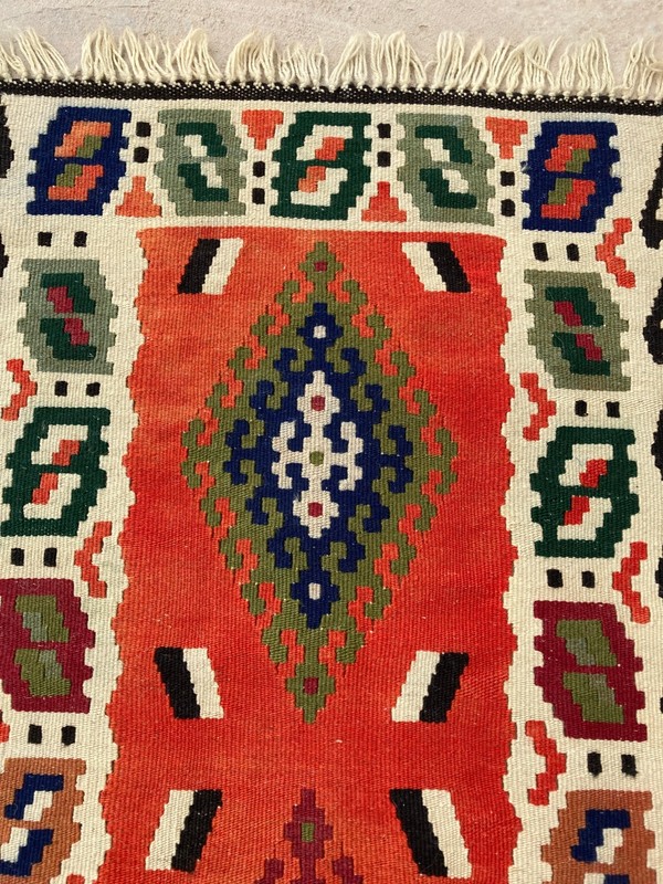 Vintage Traditional Handmade Beautiful Turkish Kilim Floor Rug Carpet 196x52 cm gallery