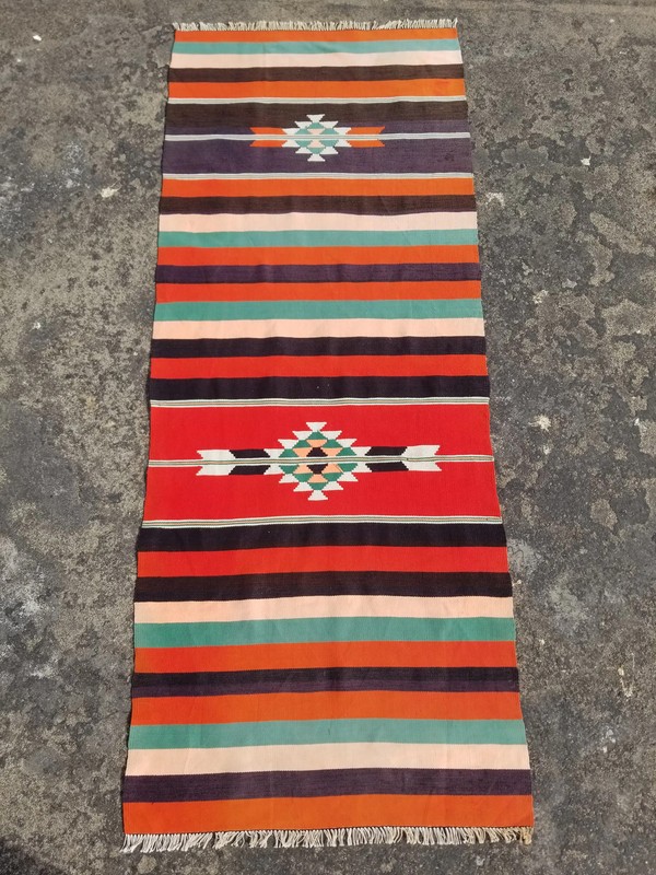 Vintage Traditional Handmade Turkish Wool Multicolor Kilim Runner 5.4x2.1 ft gallery