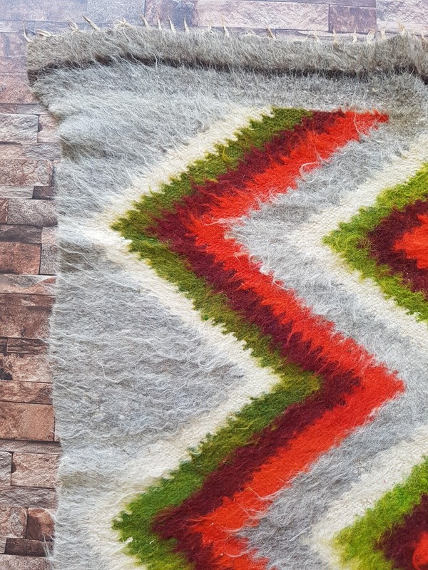 Vintage Handmade Traditional ZigZag Turkish Kilim Floor Rug Carpet 220x132 cm gallery