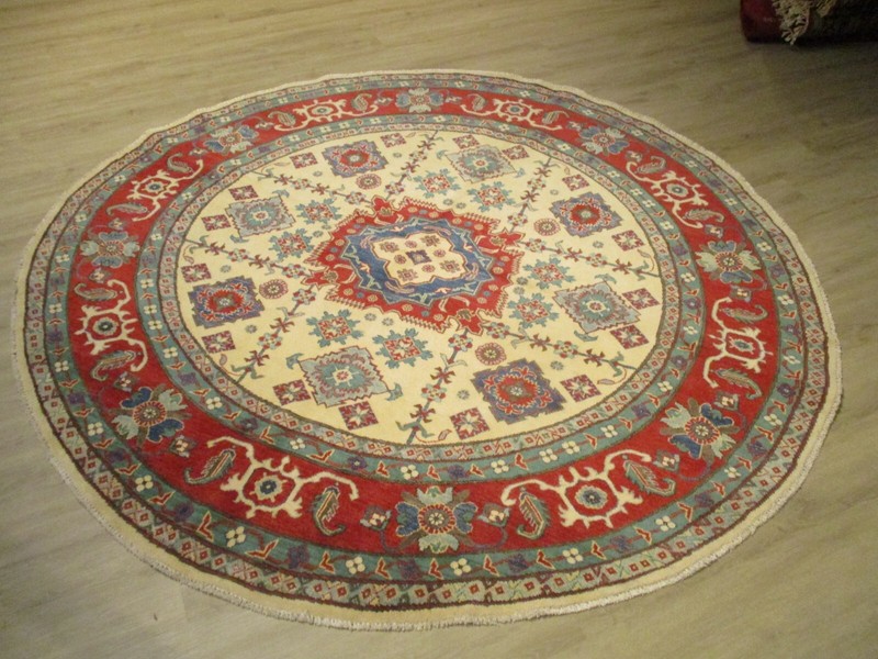 8' FEET ROUND Afghan-Refugee Tribal Vegetable-Dye HANDMADE-KNOTTED WOOL RUG 808 gallery