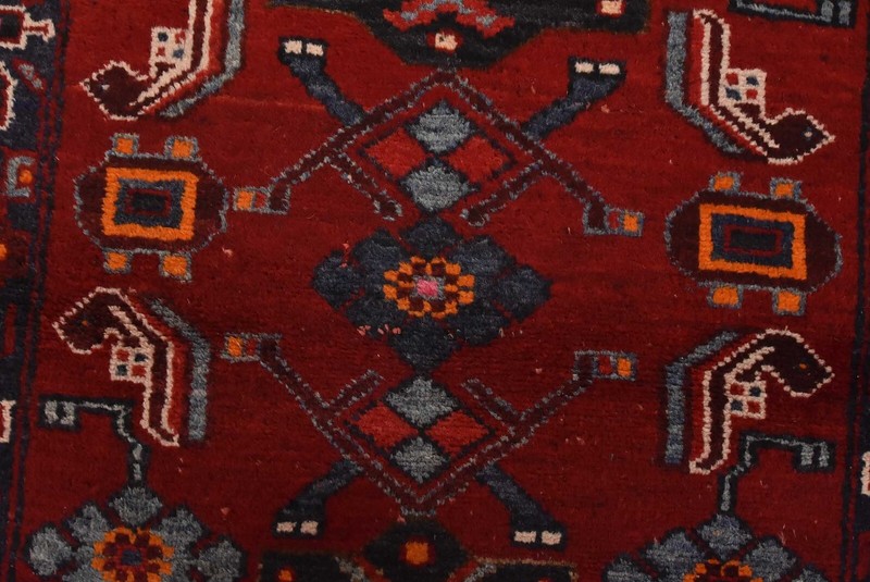 Vintage Tribal Runner 3’6” x 9’8” Red Wool Hand-Knotted Oriental Rug gallery