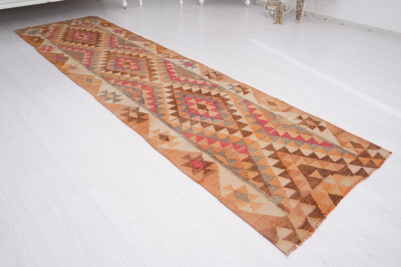 Handmade Oushak Runner 3x11 - Muted Turkish Kilim Rug, Vintage Hallway, 516 gallery