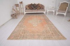Turkish Vintage Rug 6×9 ft Area Rug Oversize Oushak Rug Handmade Natural Rug 471