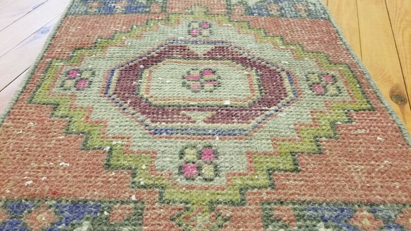 Primitive Antique 1900-1930's Wool Pile, 1'5' x 2'11" Vegy Dye Tribal Rug gallery
