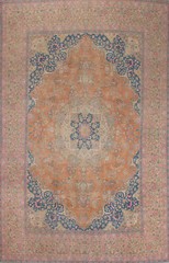 Vintage Wool Traditional Living Room Rug 10×13 Orange Floral Handmade Carpet