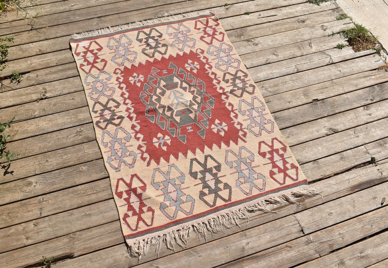 Turkish Kilim 31''x41'' Handwoven Oushak Wool Area Rug Bohemian 79x106cm gallery