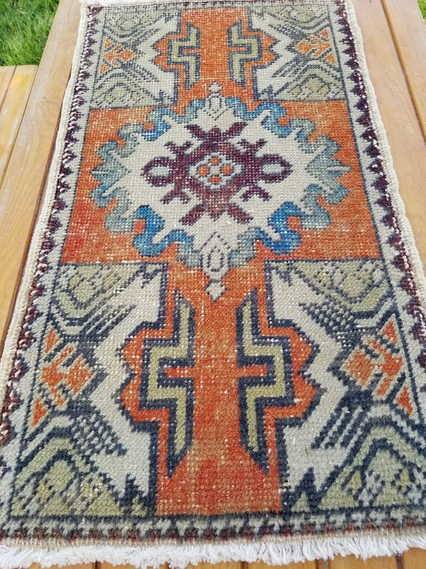 Bohemian Antique 1940-1950's Wool Pile Vegy Dye Tribal Rug 1'7''x2'9'' gallery