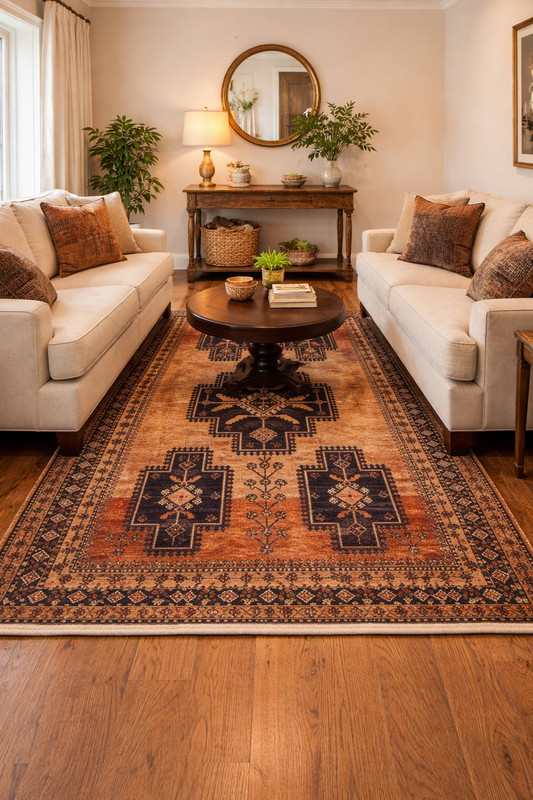 Semi-Antique Tribal Geometric Wide Runner Rug Oriental Muted Carpet 5'5X9'7 ft gallery