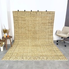 7×10 Brown Floral Vintage Rug, Turkish Oushak Rug, Handmade Wool Area Rug