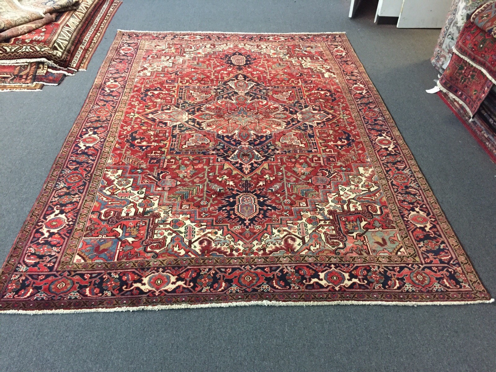 Semi Antique Hand Knotted Vintage Serapi Herizz Area Rug Geometric 8'4x11'9,2486 gallery