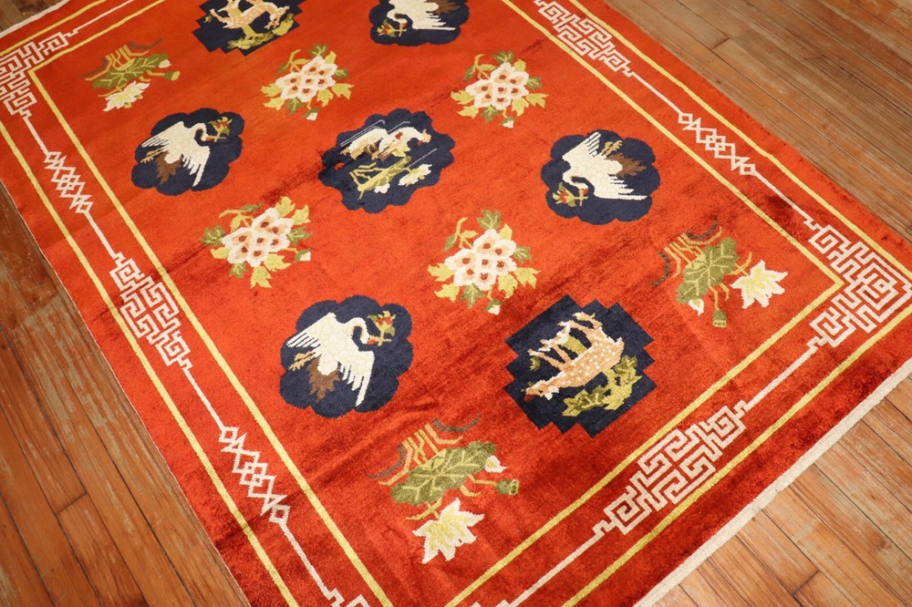 Vintage Chinese Silk Rug Size 4'2''x5'11''
