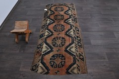 Oushak Turkish Vintage Rug 3×7 Kilim Rug Anatolian Handmade Boho Decor BROWN