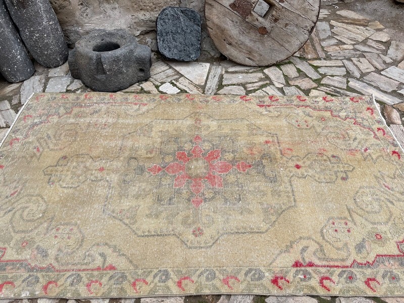 Hand-Knotted Vintage Carpet 5x8 Beige Wool Traditional Area Rug Muted Anatolian gallery