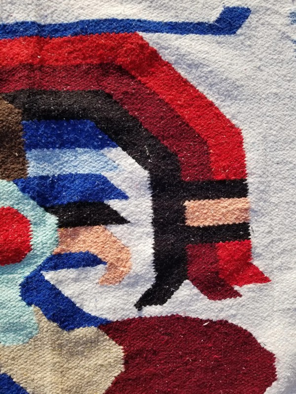 Vintage Traditional Handmade Mexican Aztec Wool Multicolor Kilim Throw 6.4x3.8ft gallery
