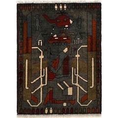 Afghan AK-47 War Rugs Traditional Cultural Story Carpet 2.7×2 ft