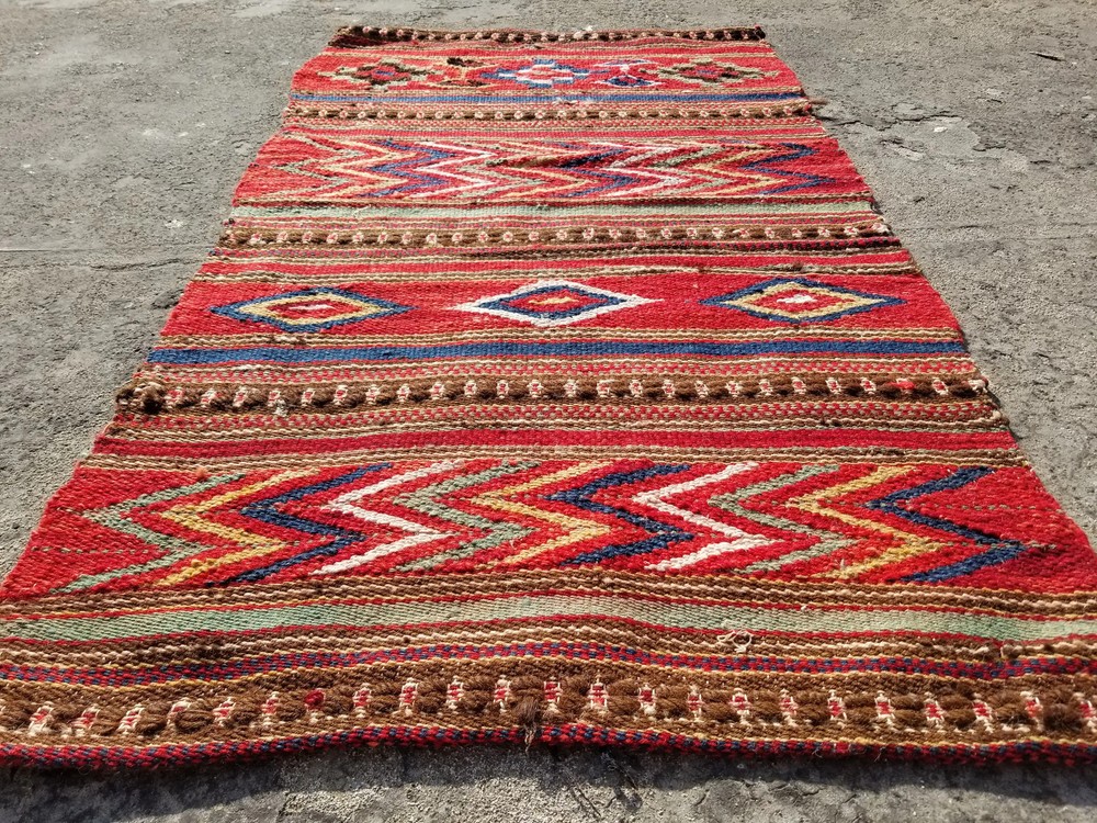 Vintage Traditional Handmade Tunisian Wool Multicolor Kilim 117x60cm