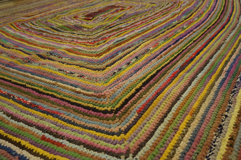 8X8 Vintage American Braided Multicolor Wool & Cotton Area Rug 1935 gallery