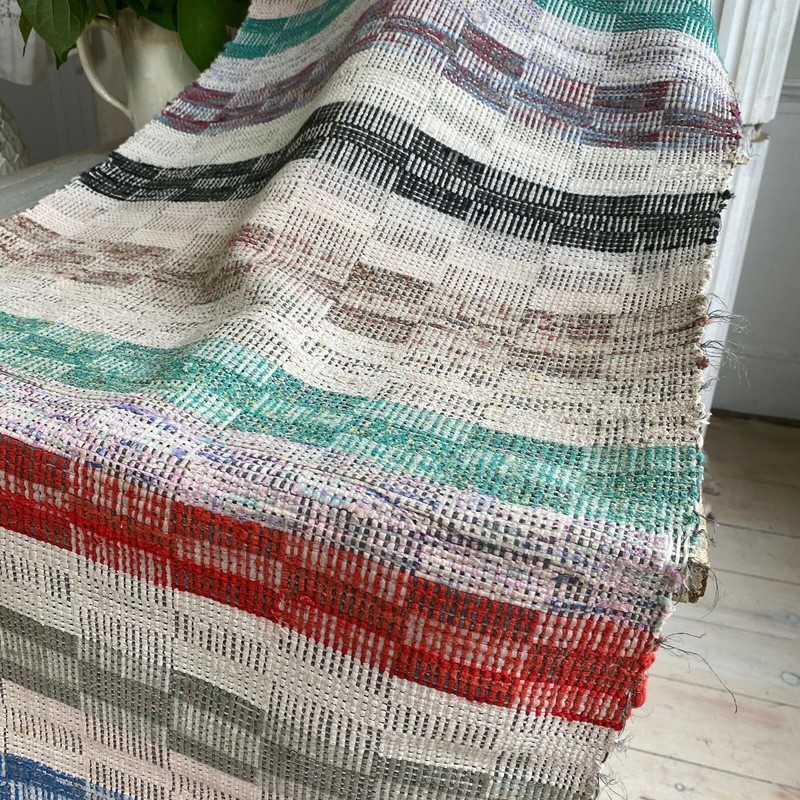 Rag Rug textile European vintage hallway carpet hand woven Antique gallery