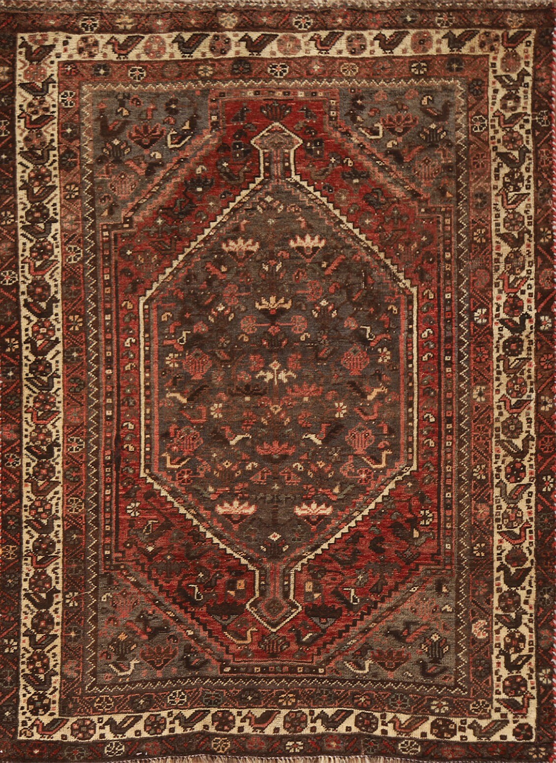 Vintage Geometric Traditional Red/ Ivory Area Rug 4'x6' Wool Handmade Carpet gallery