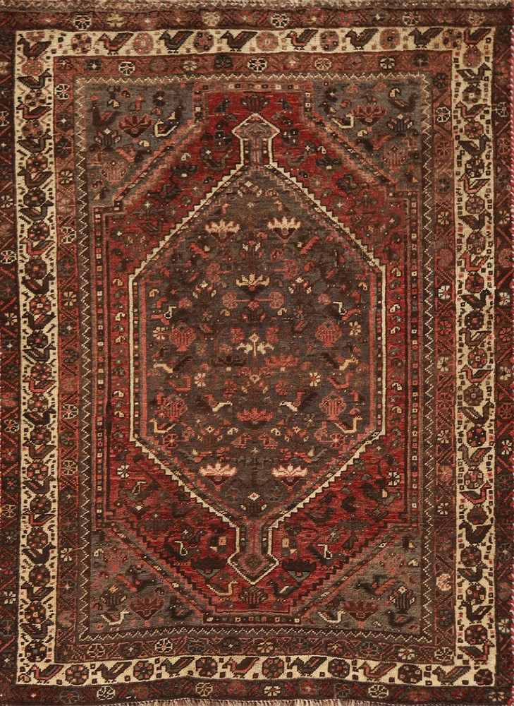 Vintage Geometric Traditional Red/ Ivory Area Rug 4'x6' Wool Handmade Carpet
