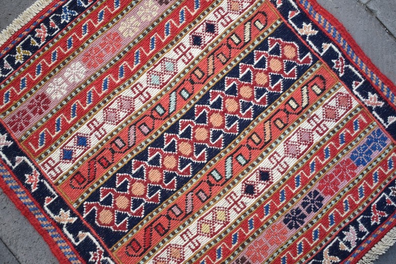 Caucasian Soumak Rug 20'' x 22'' Soumak Woven Wool Kilim Home Decor Chair Rug gallery