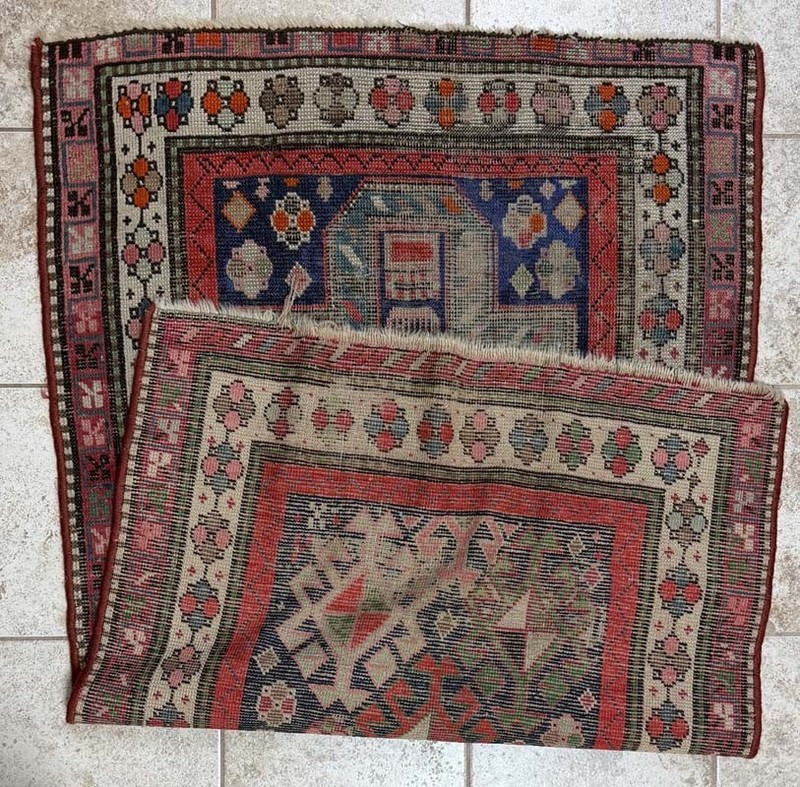 OLD CAUCASIAN PRAYER RUG WORN CONDITION gallery