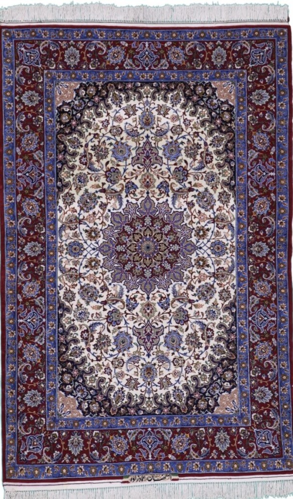 4 X 6 Authentic Isfahann Area Rug Oriental Knotted Wool & Silk Pile A+