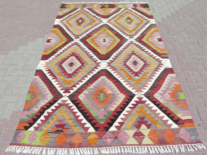 Turkish Kilim, Area Rugs Southwestern Hand woven Floor Rug Bohemian Rug 68"x111" gallery