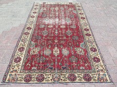 Muted Crimson Large Vintage Turkish Rug, Handwoven Classical Wool Carpet 43″x78″