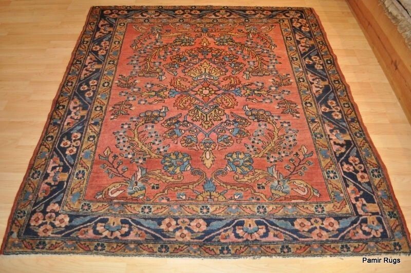 ANTIQUE 5' 5" x 6' Lilihan SaroOk design CIRCA 1920'S SALMON COLOR SAROUK DESIGN