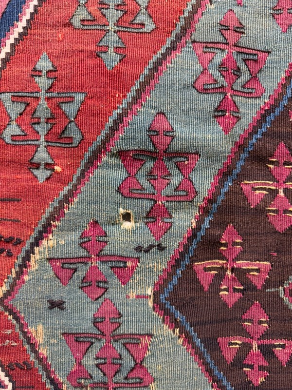 Antique Rare Collectible Hand Woven Anatolian Turkey Wool Weaving Kilim Fragment gallery