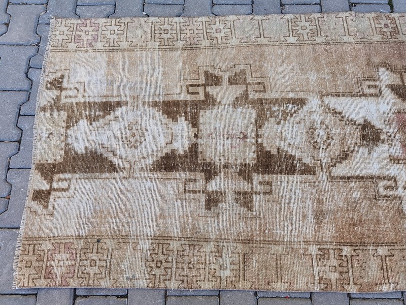 Vintage Turkish Oushak Runner 3x11 Hand Knotted Wool Brown Tan Tribal gallery
