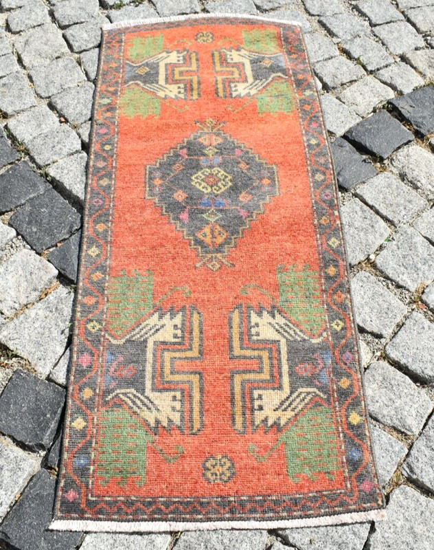 Vintage Turkish Rug 1'5'' x 3'6'' ft Anatolian Muted Dye Oushak Small Area Rug gallery