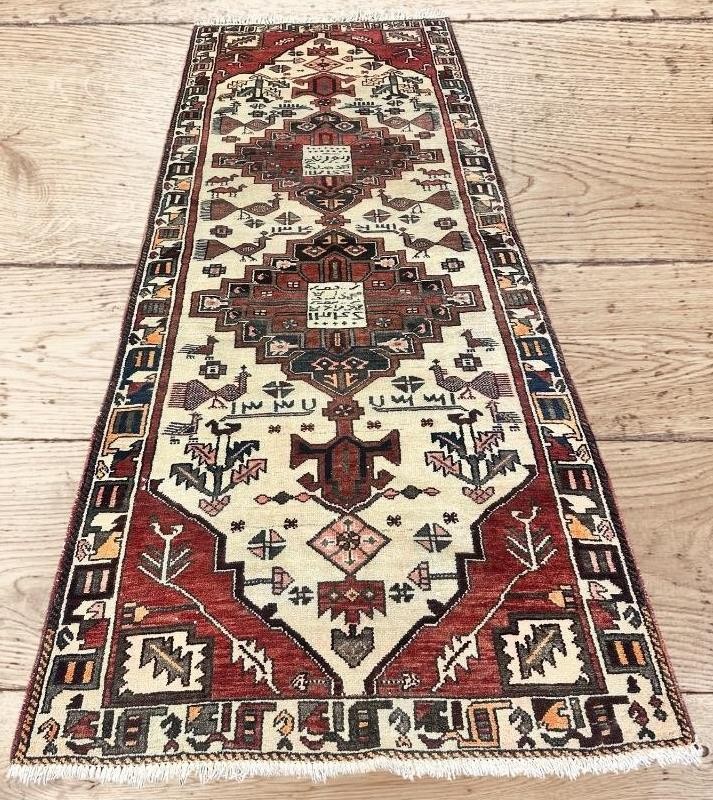 RARE Signed Dated Vintage Handmade Oriental Wool Runner Rug 3'6 x 9'2 Pictorial gallery