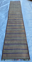 2×10 ft Faded Handwoven Geometric Tribal Runner Hallway Afghan Faded Woo;l Kilim