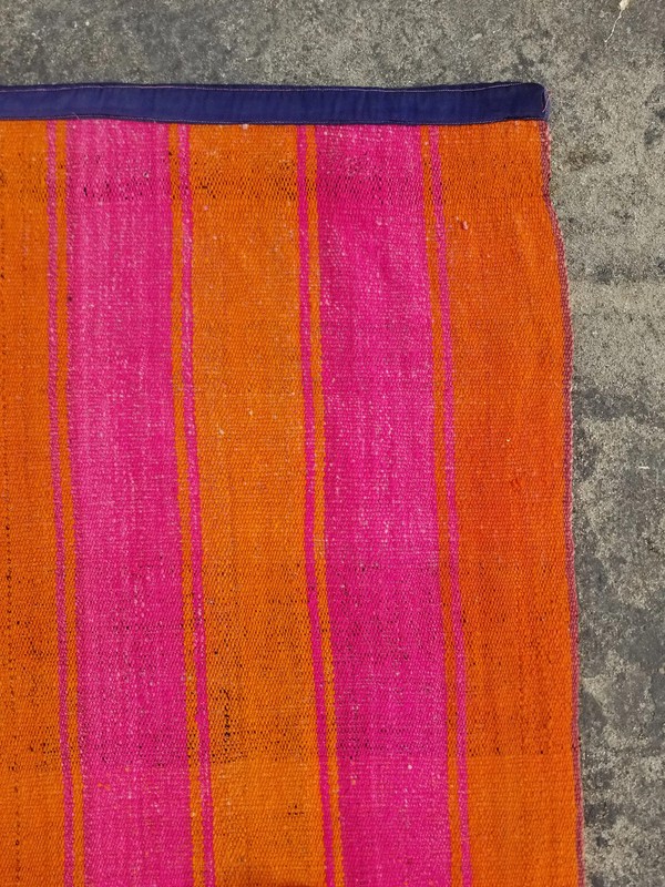 Vintage Traditional Handmade Striped Neon Pink & Orange Wool Kilim 5.5x4.3 ft gallery