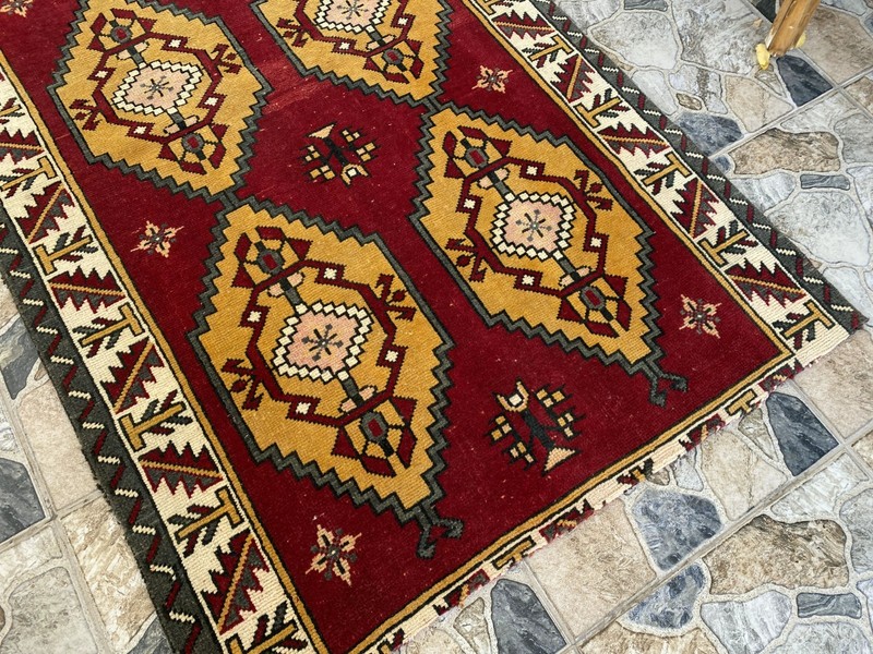 1980s Geometric Turkish Vintage Area Tribal Handmade Anatolian Rug 3.2x5.6 ft gallery