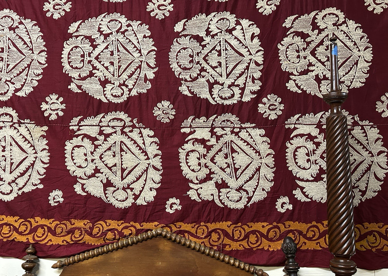 RARE Turkish Hand-Made Chain Stitched Cover / Cotton with Gold & Ivory Stitching gallery