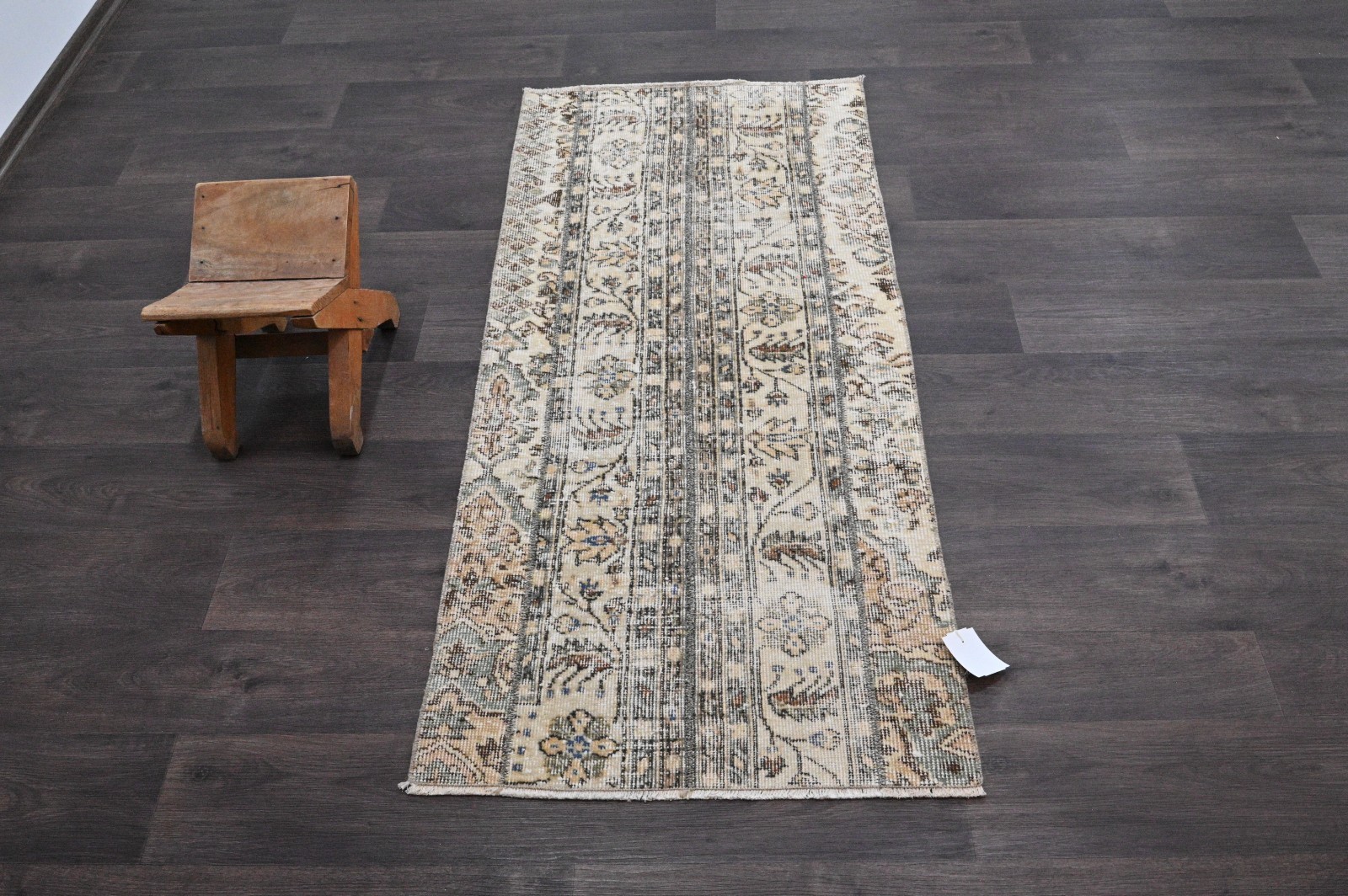 Vintage Turkish Runner Rug 2x5ft Wool Anatolian Handmade Hallway Oushak BEIGE gallery