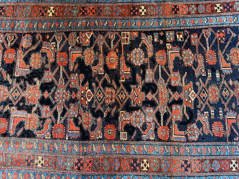 An Antique Tribal 4' x 10' Worn Out Kurd Bidjar Rug gallery