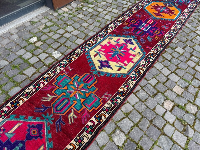 Wool rug, Bohemian rugs, Runner rug, Handmade rug, Turkish rug | 2,8 x 14,5 ft gallery
