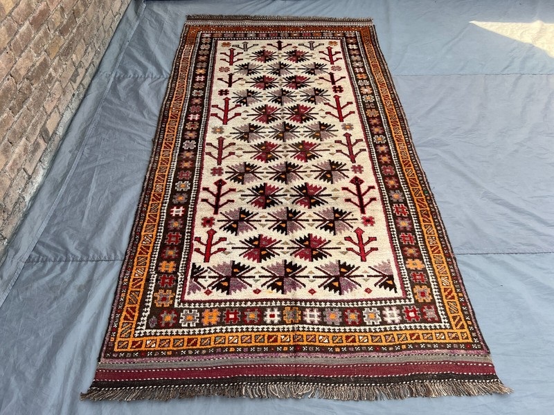 Antique Afghan Rug 5x9'2 ft – 1920s Handmade Wool Tribal Tree Rare Collector Rug gallery