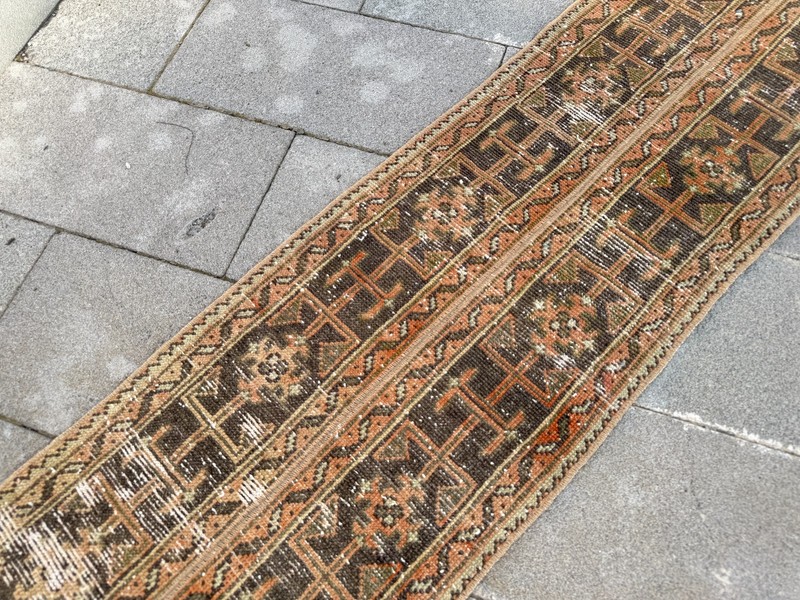 Vintage Turkish Oushak Runner Rug 1.9x12 ft Earth Tone Hallway Rug gallery