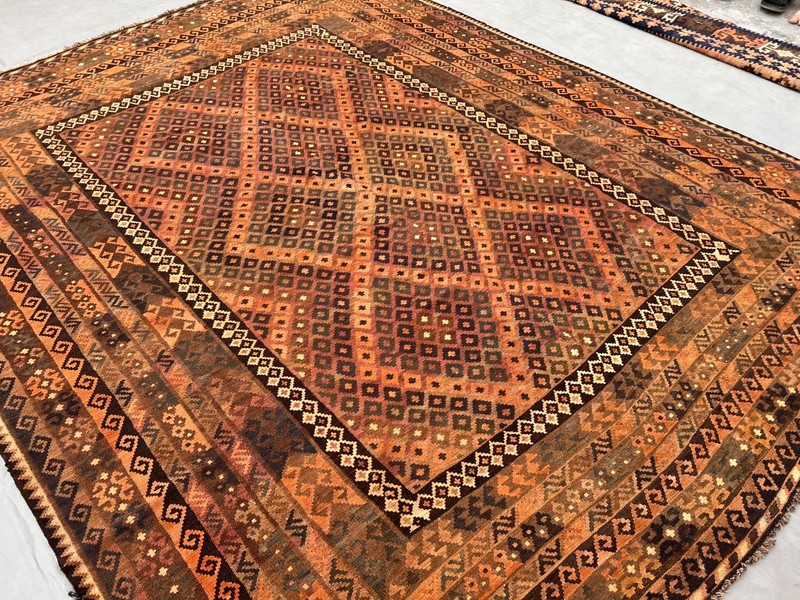 Vintage Afghan Flat Weave Kilim Rug 8.2 x 10.4 ft Terracotta Faded Area Rug gallery