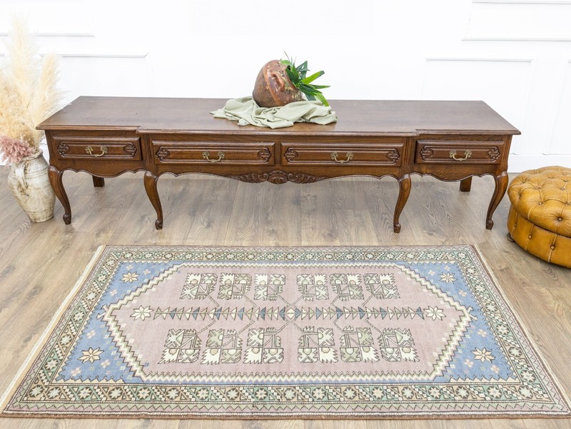 3'3''x5'11'' Vintage Soft Pink Blue Oushak Small Rug,Antique Turkish Ushak Rug gallery