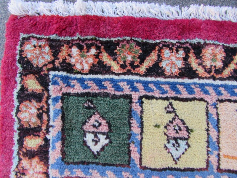 Vintage Traditional Hand Made Oriental Red Green Wool Gabbe Rug 141x85cm gallery