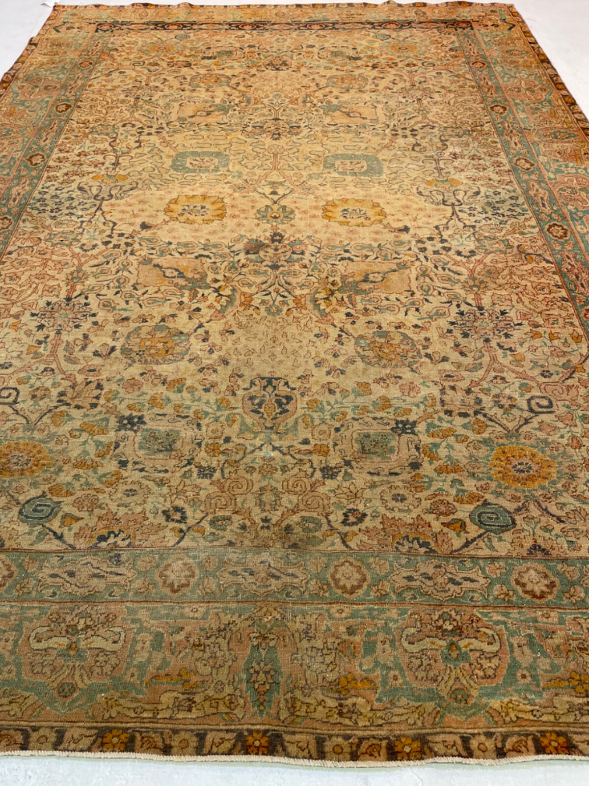 Antique Oriental Hand-Knotted Wool Area Rug Ivory/Blue/Green/Copper 6'5" x 9'1" gallery