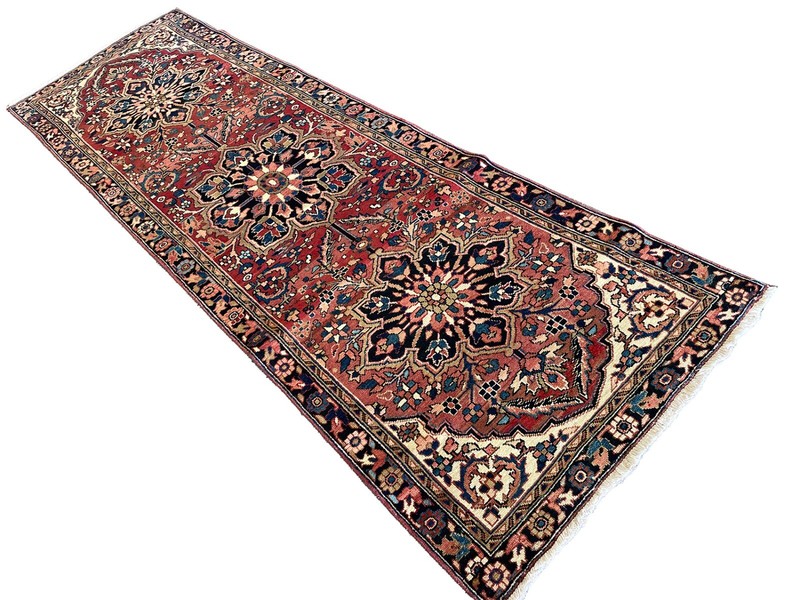 VINTAGE HERIZ RUNNER HAND MADE PERSIAN WOOL RUG HALLWAY CARPET 10'5" x 3'4" gallery