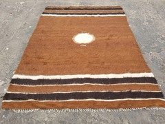 Vintage Traditional Handmade Turkish Angora Wool Brown Kilim Rug 5.7×4 ft